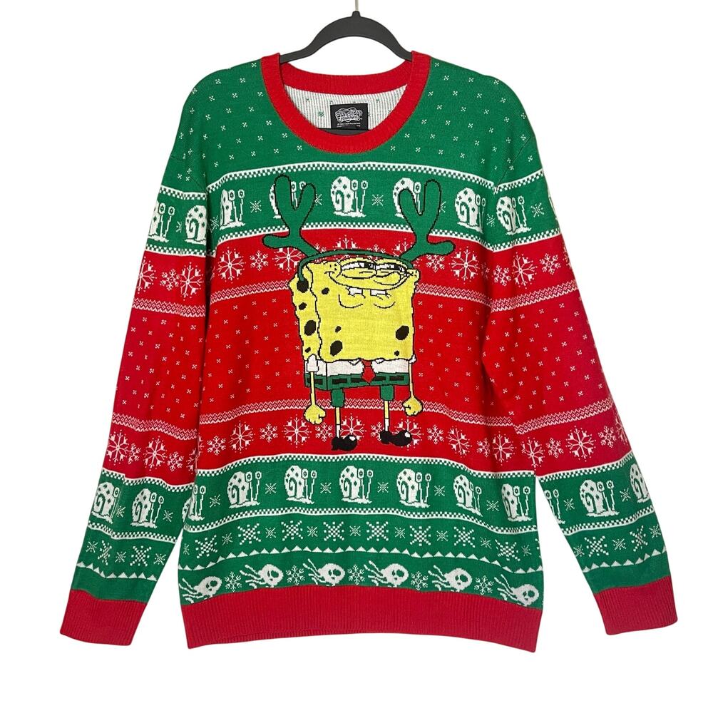 Spongebob Squarepants Holiday Christmas Ugly Sweater Unisex Adult XL Red Santa